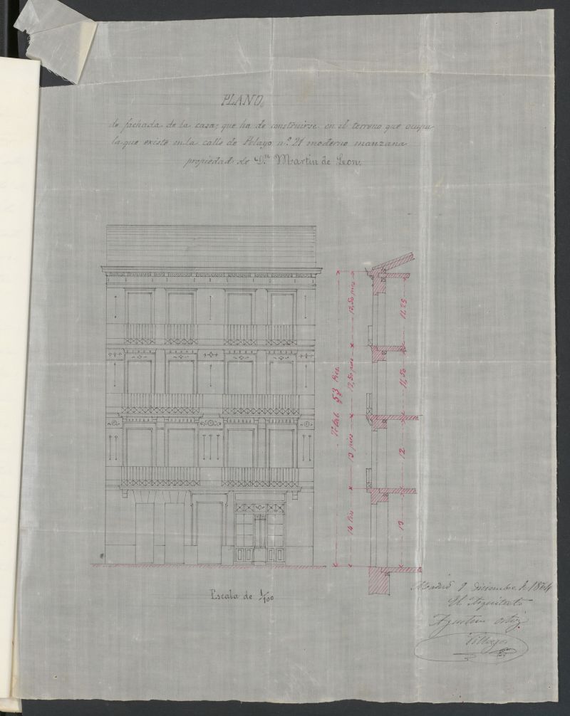 D. Martn de Len, en solicitud de licencia para construir de nueva planta la casa de su propiedad, sita en la calle de Pelayo, n 21.