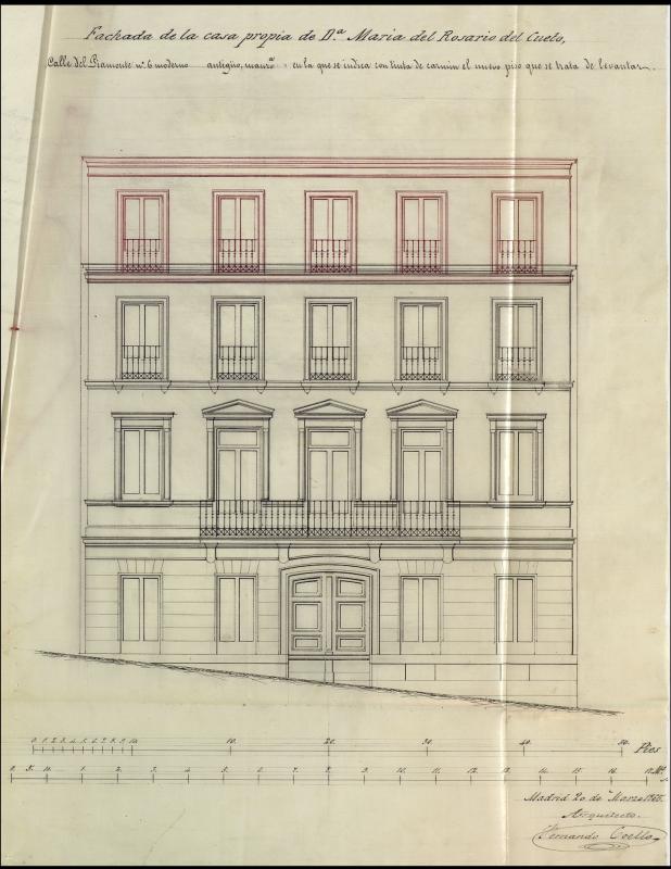 D Mara del Rosario del Cueto, duea de la casa recientemente construida en la calle del Piamonte, n 6 moderno de la manzana 284, en solicitud de licencia para levantar un piso ms, sobre los que actualmente tiene.