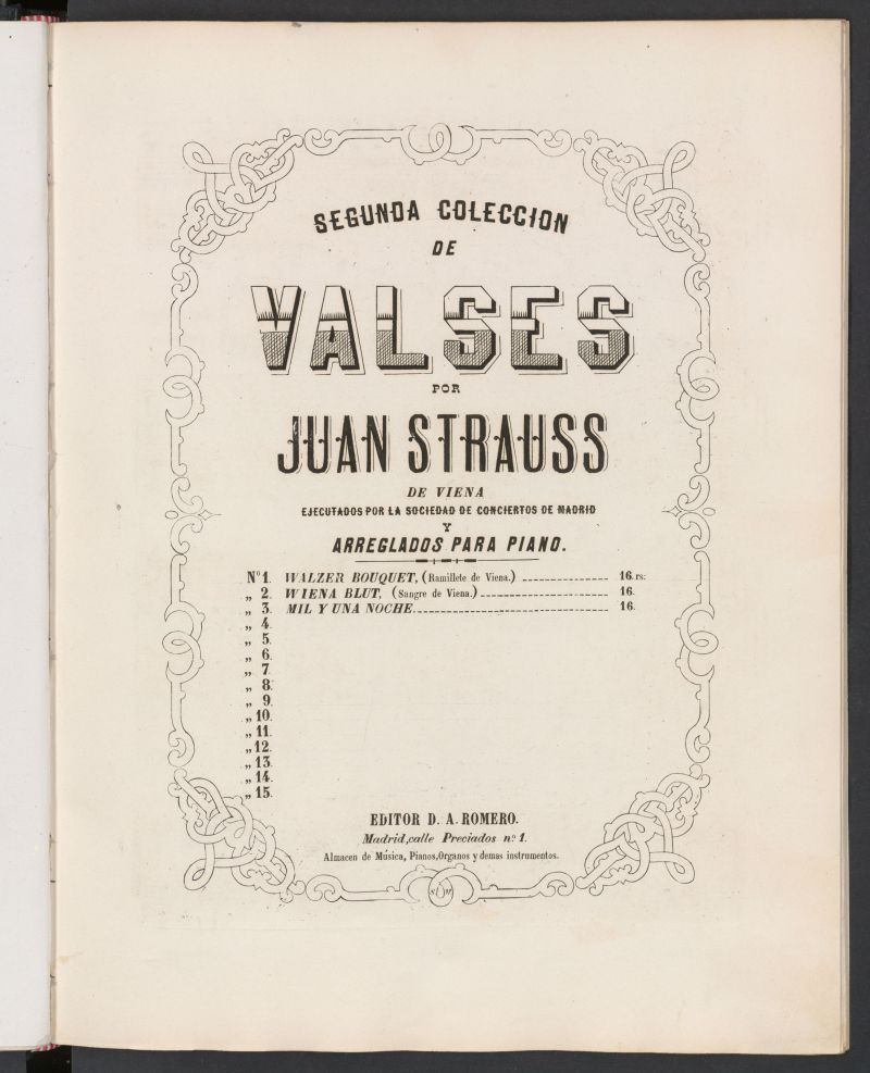 Segunda coleccin de valses : arreglados para piano : [Valzer Bouquet = Ramillete de Viena]
