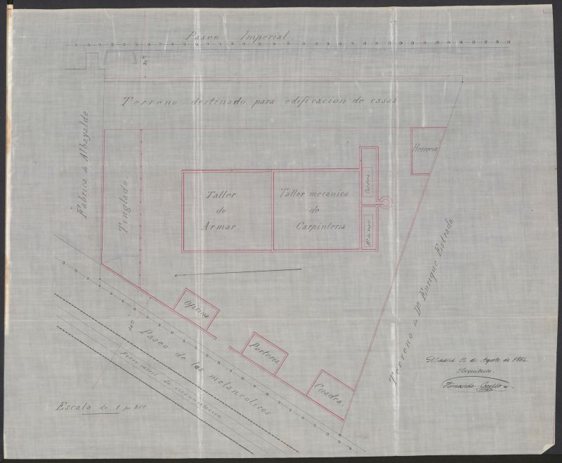 D. Enrique, expediente instruido en solicitud de licencia para construir un taller mecnico de carpintera entre los Paseos Imperial y de Melanclicos.