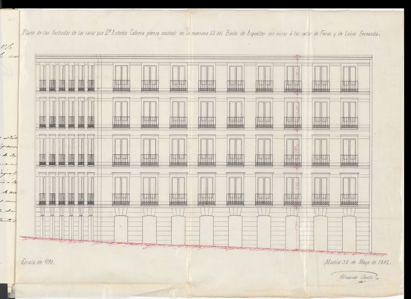 D. Juan Malo y Galiano, en  solicitud de licencia, para construir de nueva planta dos casas en la manzana 13, del nuevo Barrio de Argelles, con fachadas a las calles de Ferraz y Luisa Fernanda.