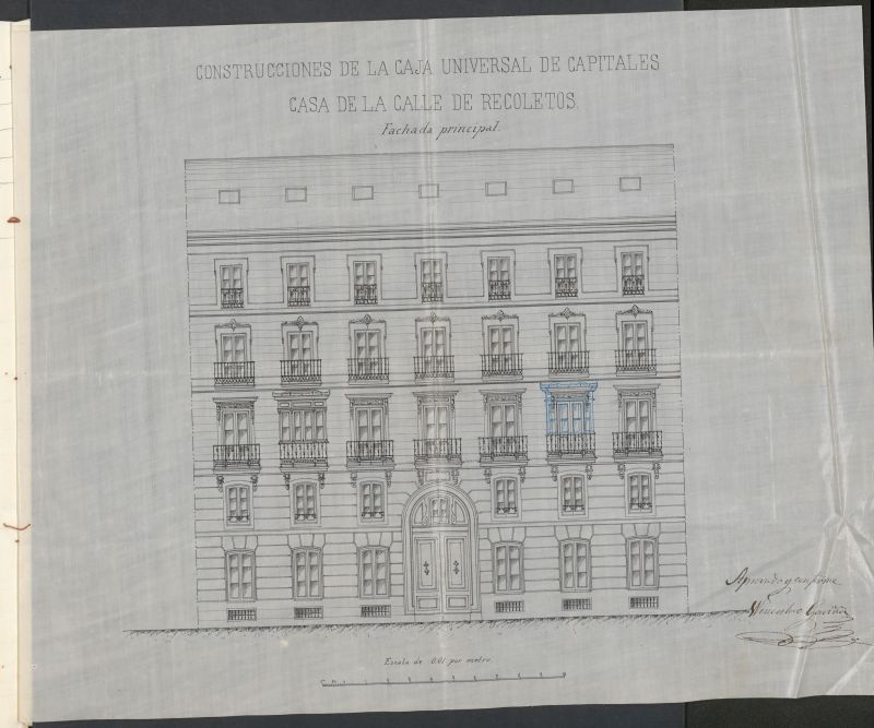 D. Jos Luis Retortillo, en solicitud de licencia para edificar en un solar propio de la Sociedad Caja Universal de Capitales, sito en la calle de Recoletos, lindante con otros solares.