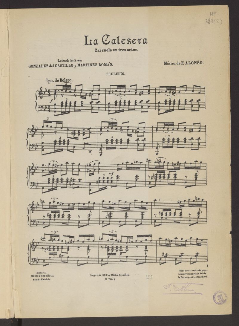 La calesera: zarzuela en tres actos