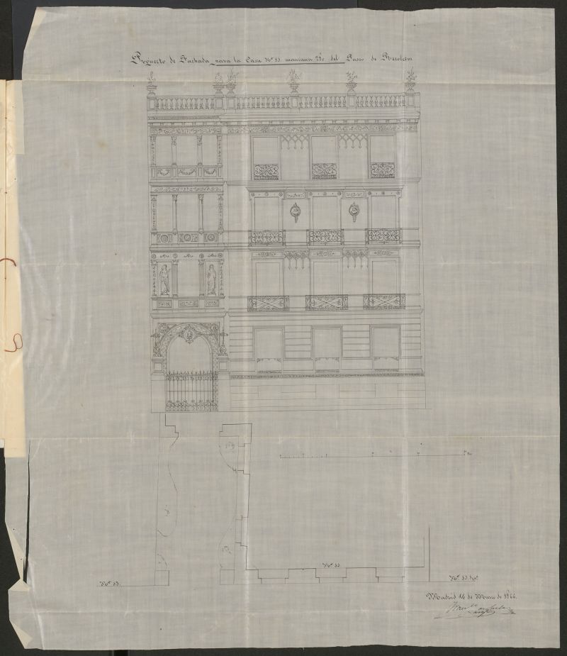 D. Ramn Aranaz, en solicitud de licencias para construir de nueva planta en el solar sito en el Paseo de Recoletos, n 15 moderno, manzana 250.