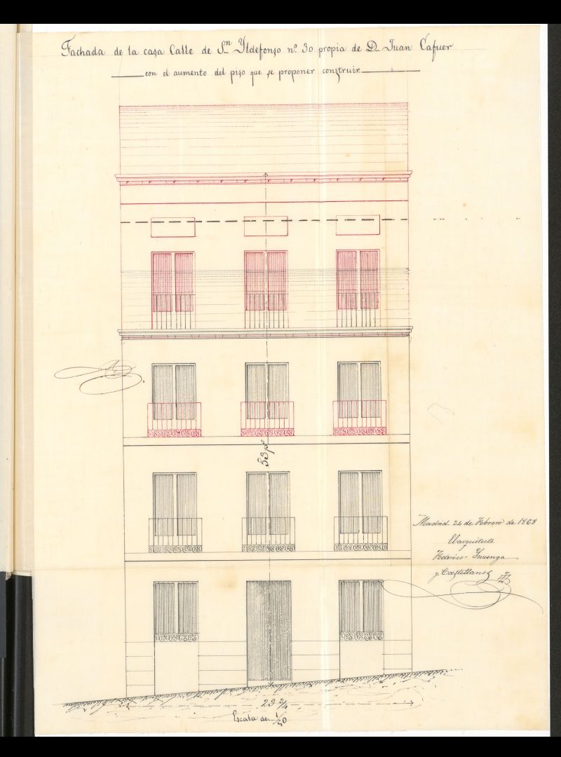 D. Cleto Santos, a nombre de D. Juan Cafuer, dueo de la casa calle de S. Ildefonso n 30 nuevo, manzana 22, en solicitud de licencia para levantar un piso.