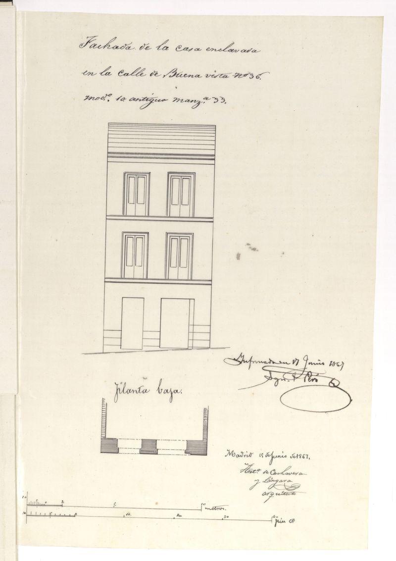 D. Victoriano Castellanos, a nombre de su hermano D. Basilio Sebastin, solicita construir de nueva planta la casa n 36 de la calle de Buenavista.