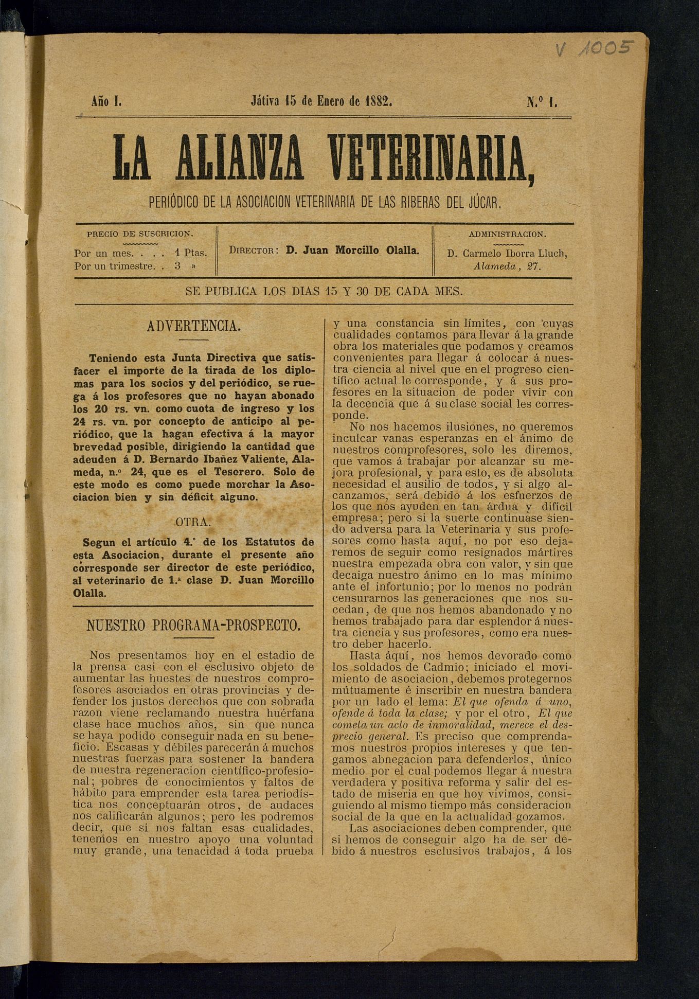 La alianza veterinaria, peridico de la Asociacin veterinaria de las riberas del Jcar