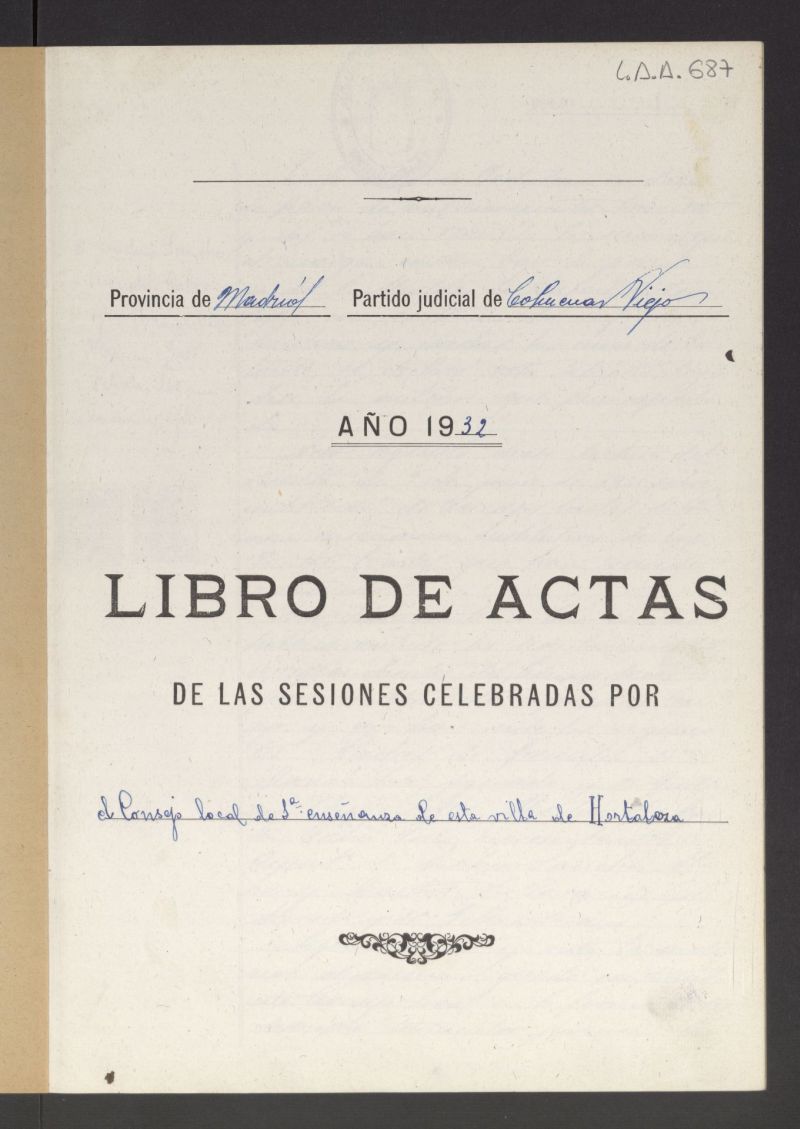 Minutas del Ayuntamiento Pleno de Hortaleza desde el 12/02/1932 hasta el 11/01/1939