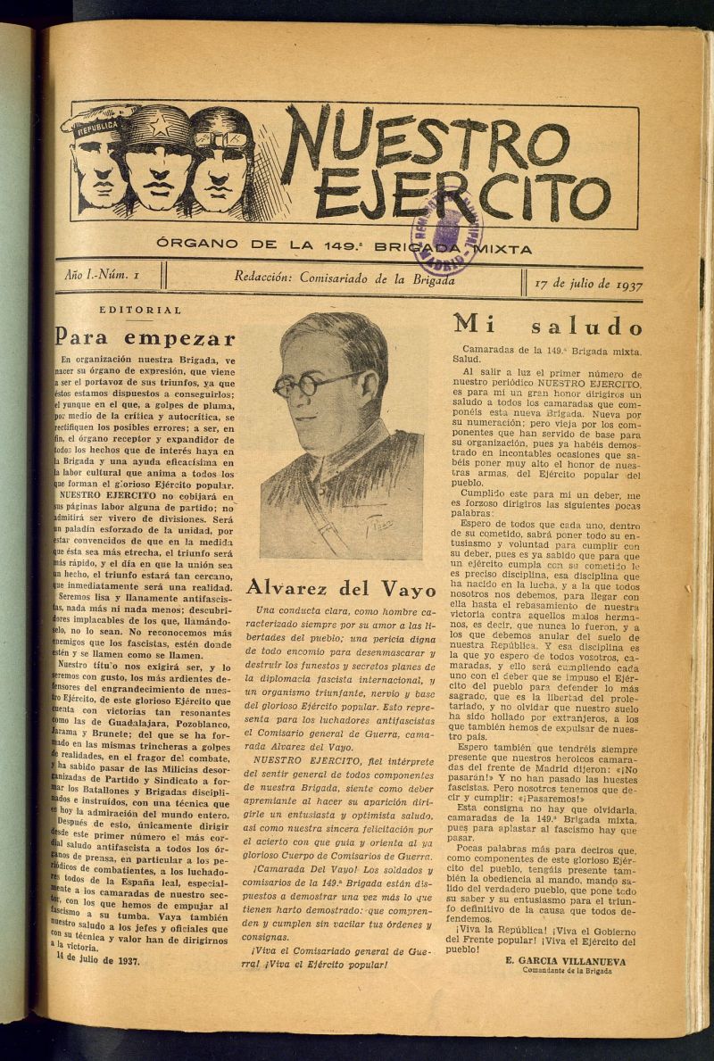 Nuestro ejercito : rgano 149 Brigada Mixta del 17 de julio de 1937