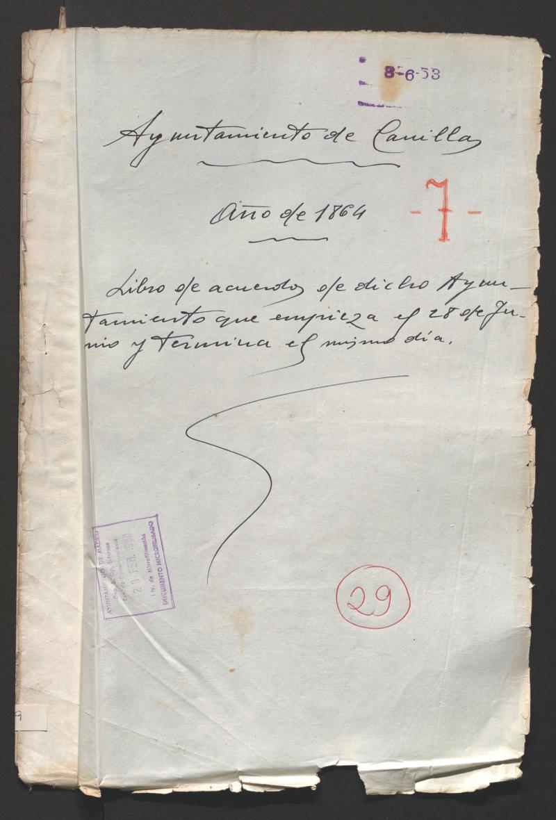 Actas y acuerdos del ayuntamiento de Canillas de 1864. Libro 29.