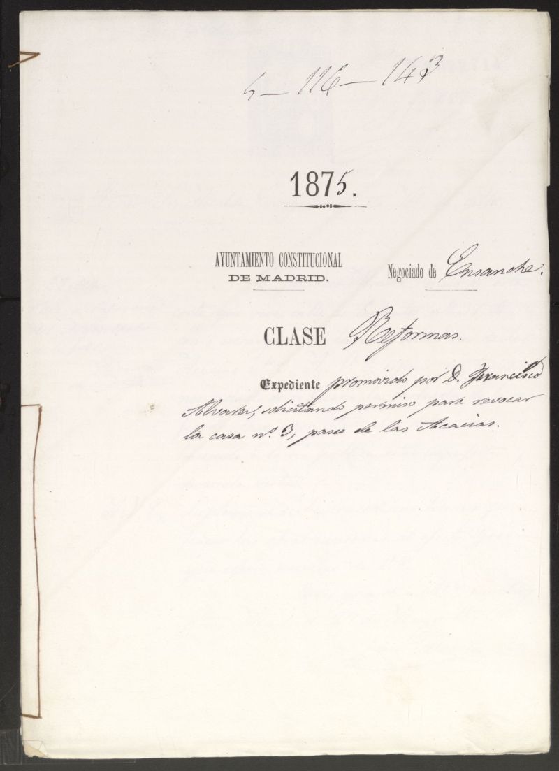 D. Francisco Alvarez, solicitando permiso para revocar la casa n 3, Paseo de las Acacias.