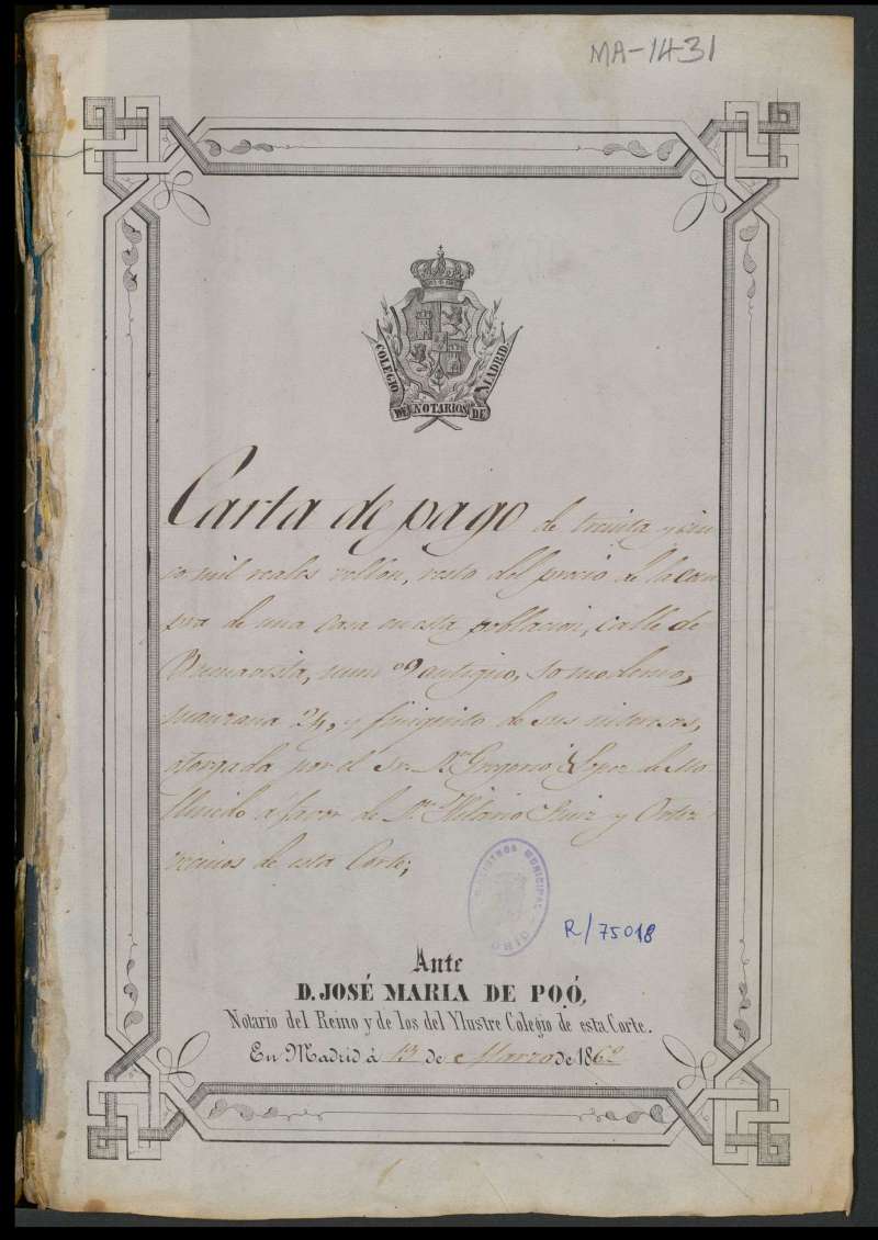 Ttulos de pertenencia de D. Hilario Ruis y Ortiz de la casa Calle de Buenav[is]ta n 10