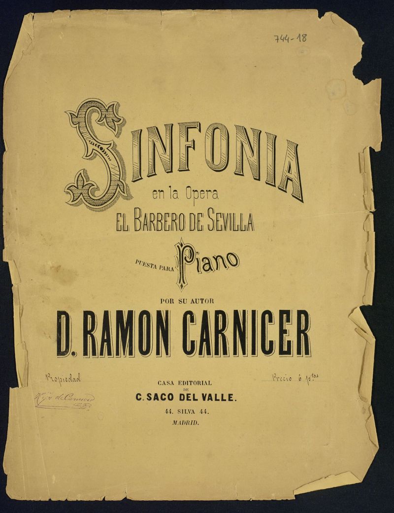Sinfonia en la opera El Barbero de Sevilla :puesta para piano por su autor