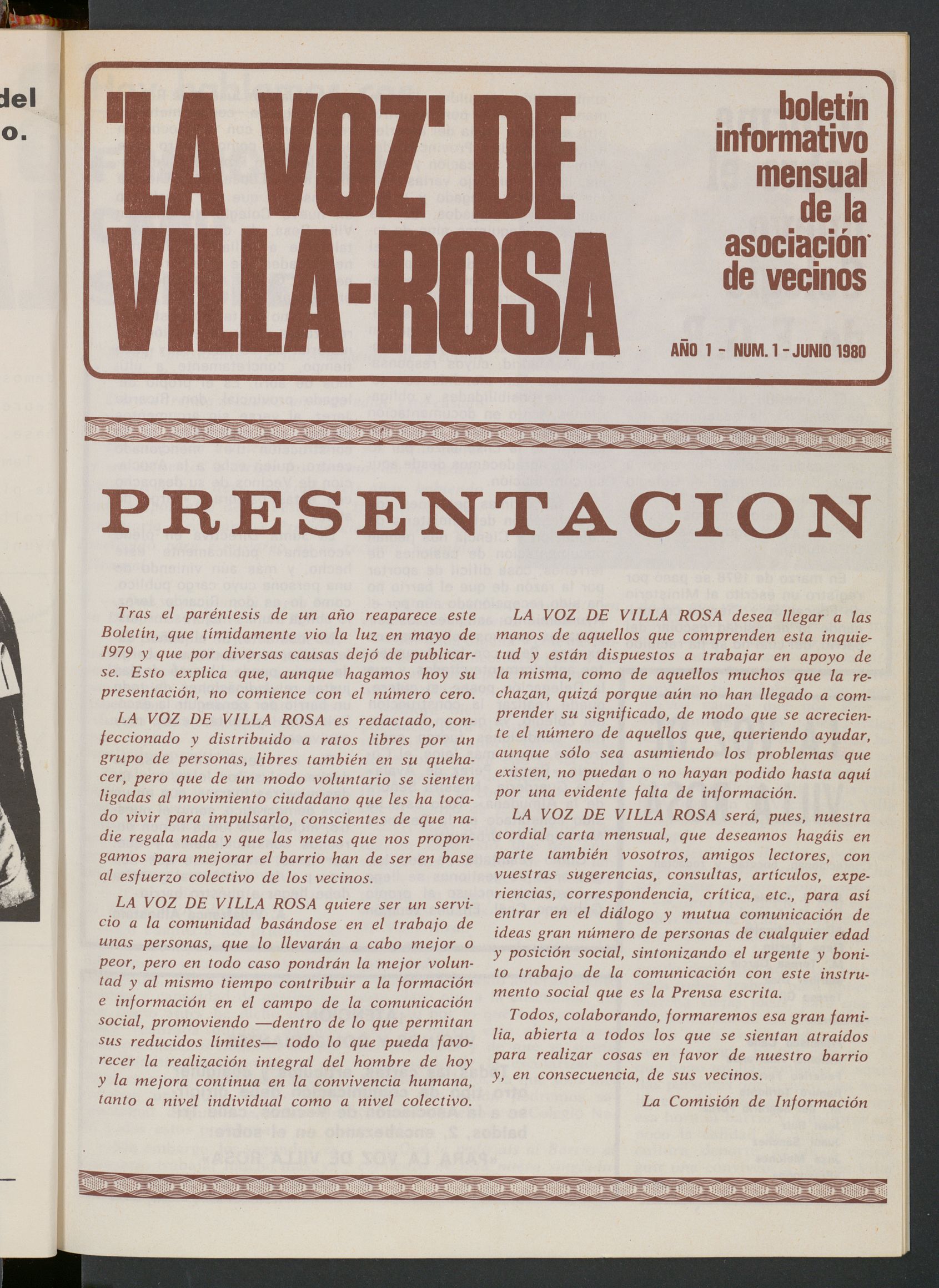 La Voz de Villa-Rosa: boletn informativo mensual de la asociacin de vecinos,   n 1 de junio de 1980