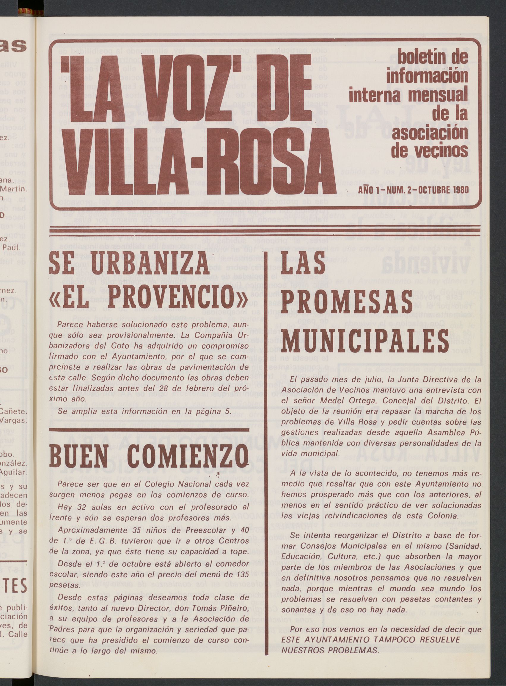 La Voz de Villa-Rosa: boletn informativo mensual de la asociacin de vecinos, n 2 de octubre de 1980