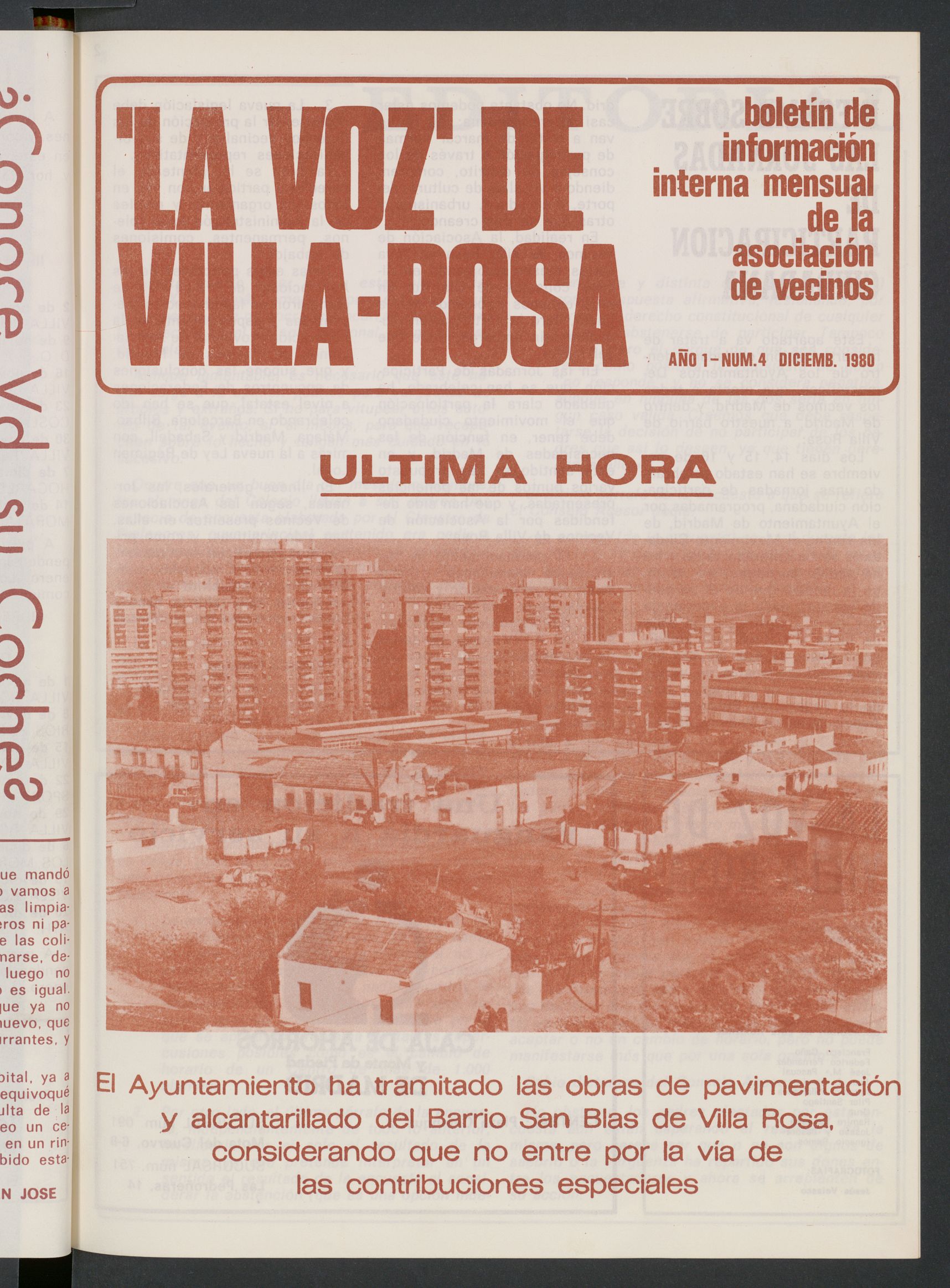 La Voz de Villa-Rosa: boletn informativo mensual de la asociacin de vecinos, n 4 de diciembre de 1980