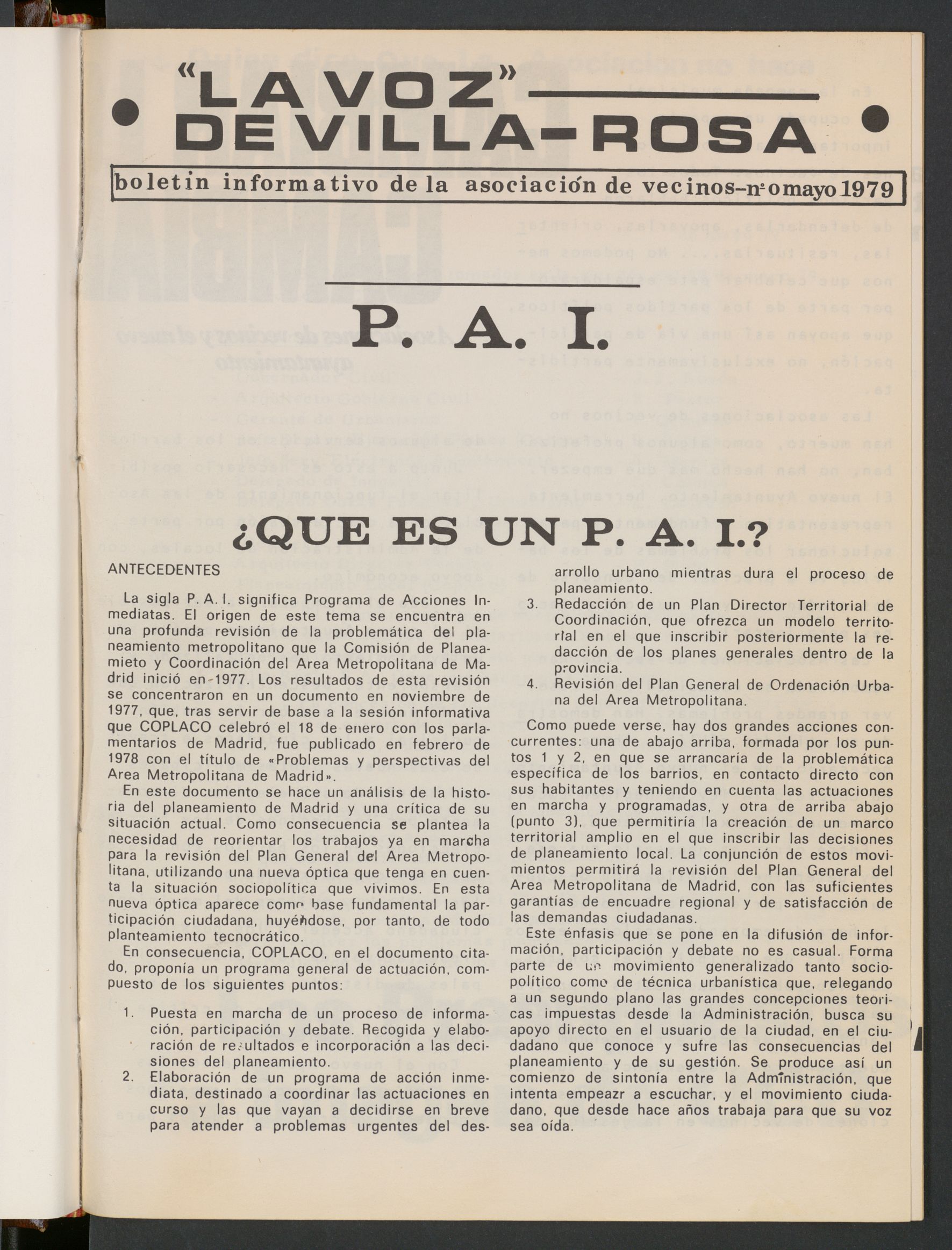 La Voz de Villa-Rosa: boletn informativo mensual de la asociacin de vecinos, n 0 de mayo de 1979