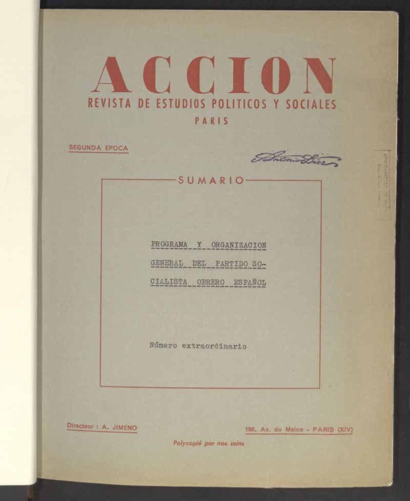 Accin : revista de estudios polticos y sociales... Nmero extraordinario