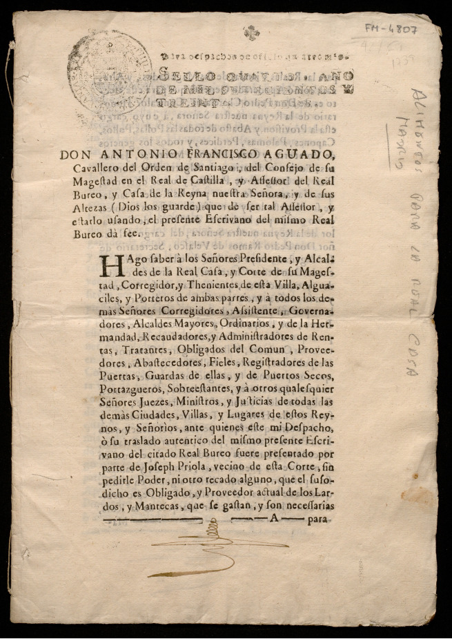 Don Antonio Francisco Aguado ... del Consejo de su Magestad en el Real de Castilla, y Asssesor del Real Bureo ...