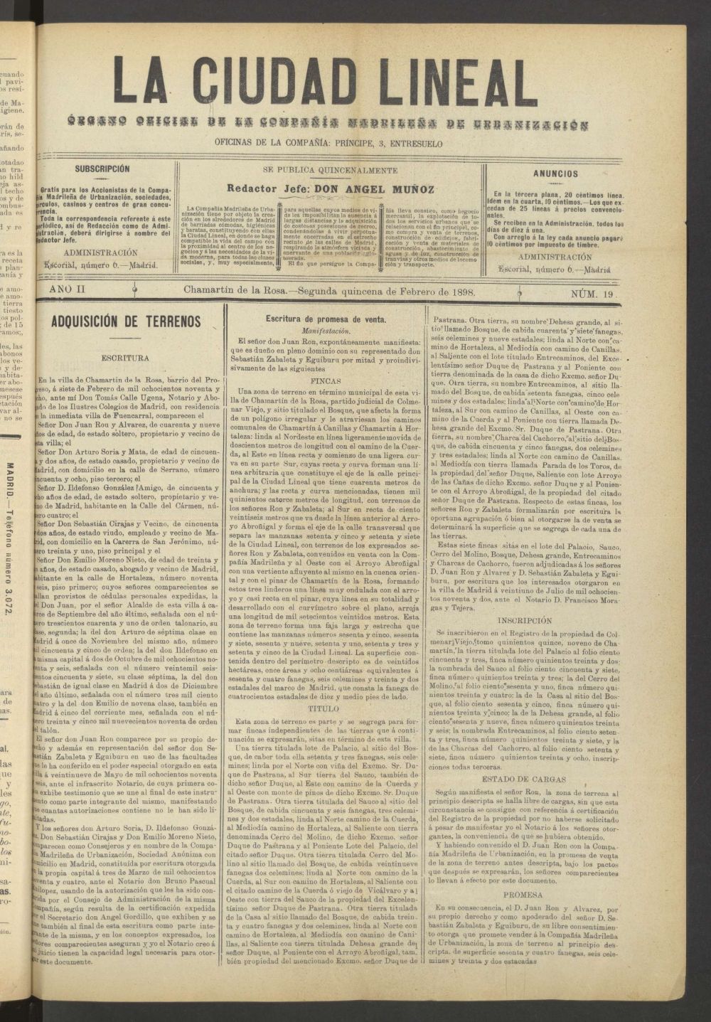 La Ciudad Lineal : rgano oficial de la Compaa Madrilea de Urbanizacin de la segunda quincena de febrero de 1898