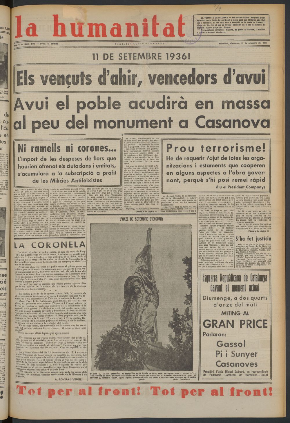 La Humanitat del 11 de septiembre de 1936