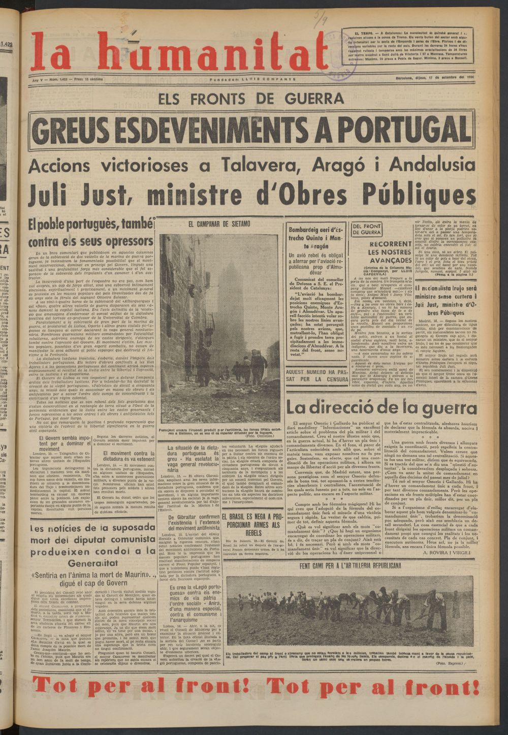 La Humanitat del 17 de septiembre de 1936