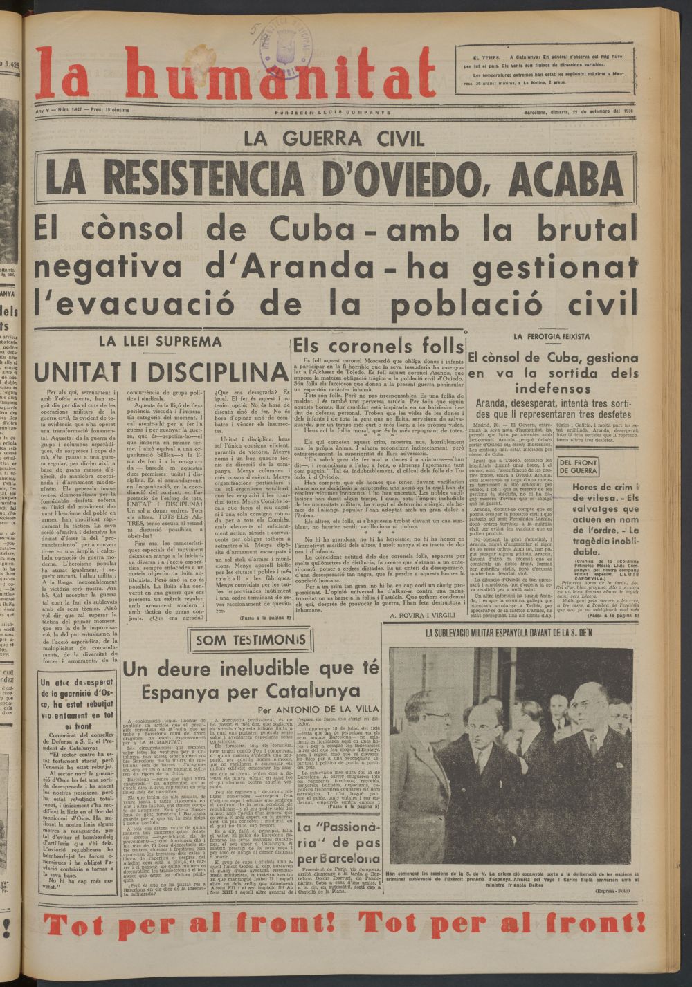 La Humanitat del 22 de septiembre de 1936