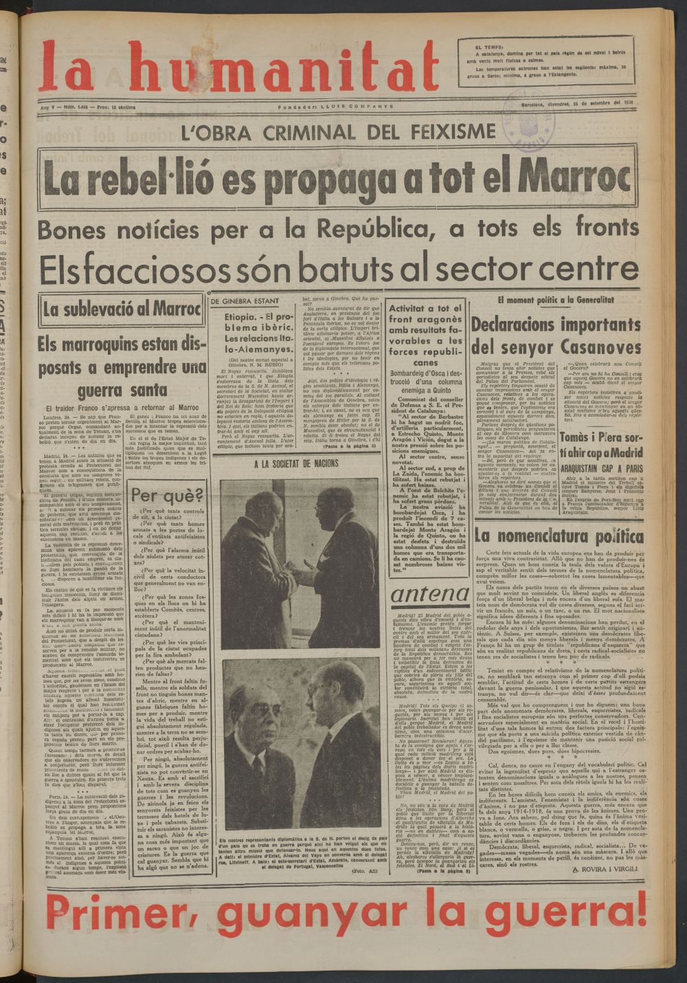 La Humanitat del 25 de septiembre de 1936
