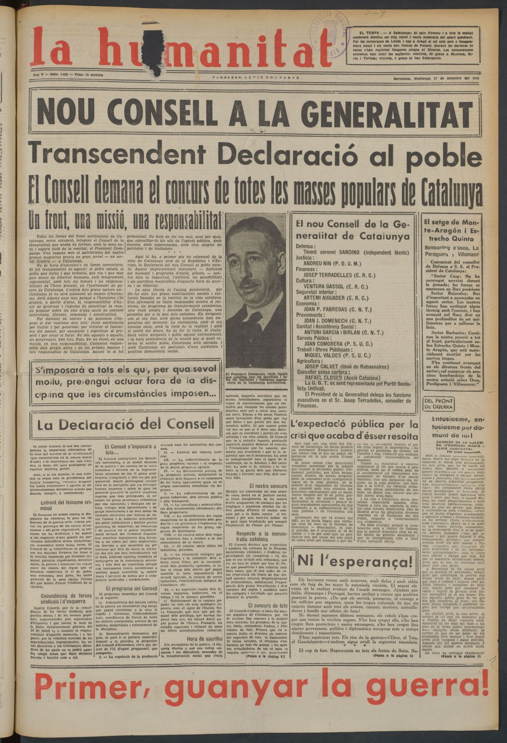 La Humanitat del 27 de septiembre de 1936