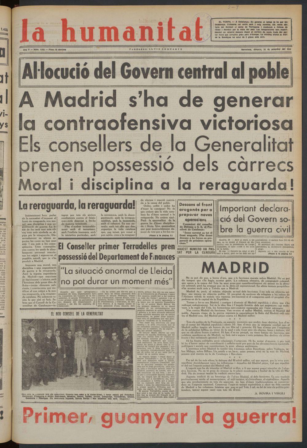 La Humanitat del 29 de septiembre de 1936