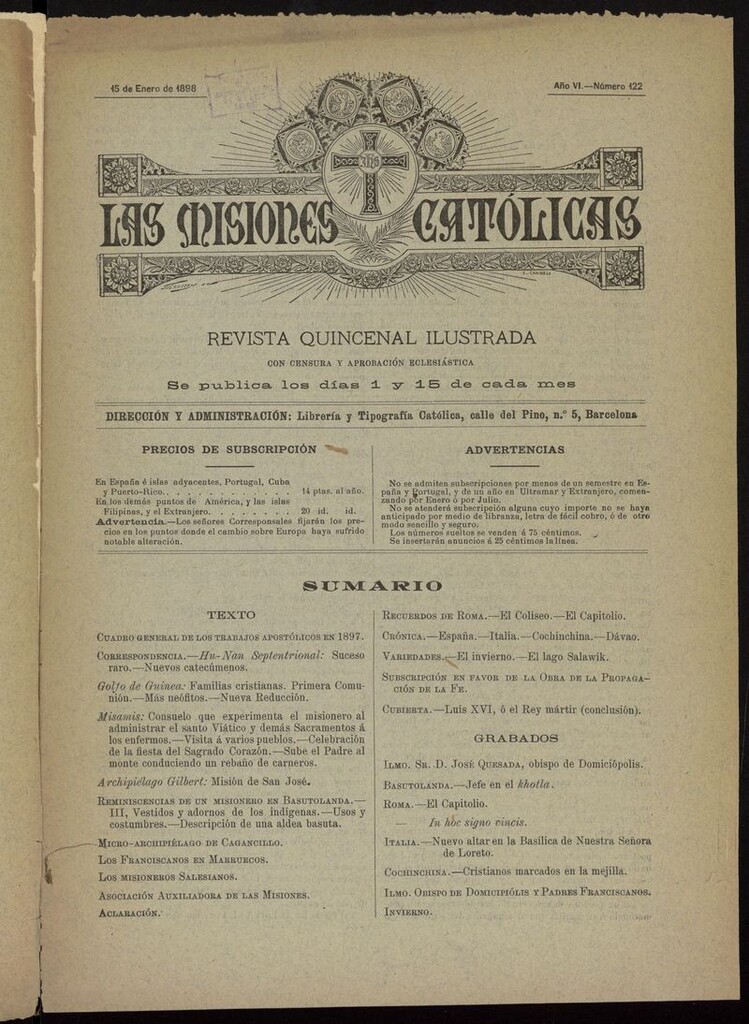 Miniatura de Las Misiones Católicas del 15 de enero de 1898