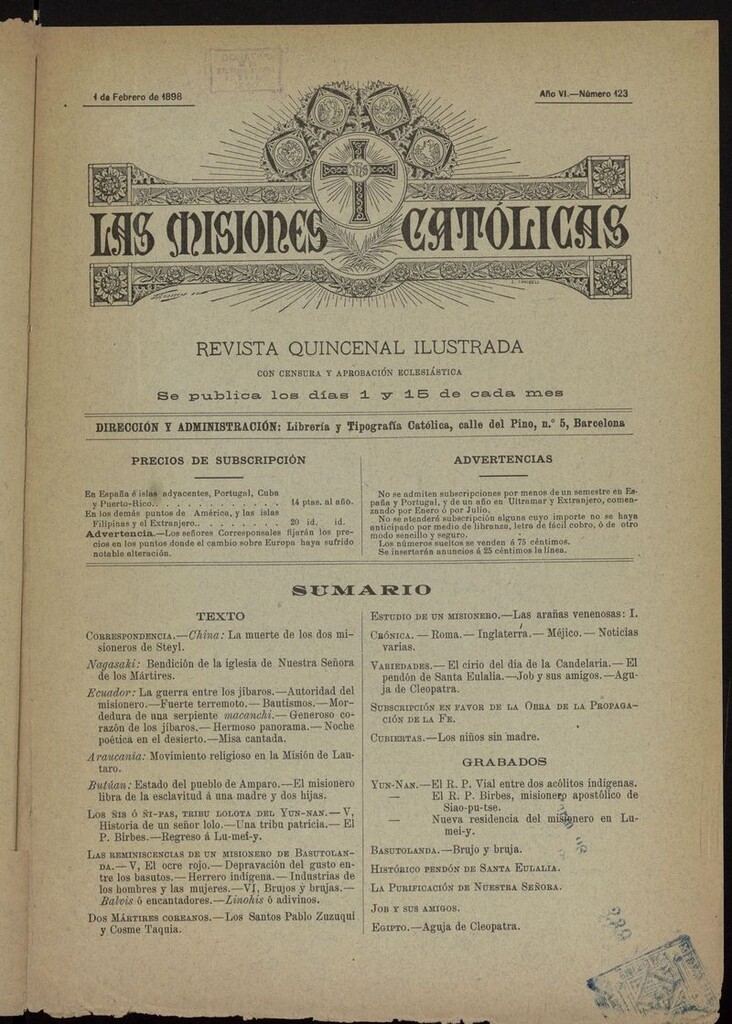 Miniatura de Las Misiones Católicas del 1 de febrero de 1898
