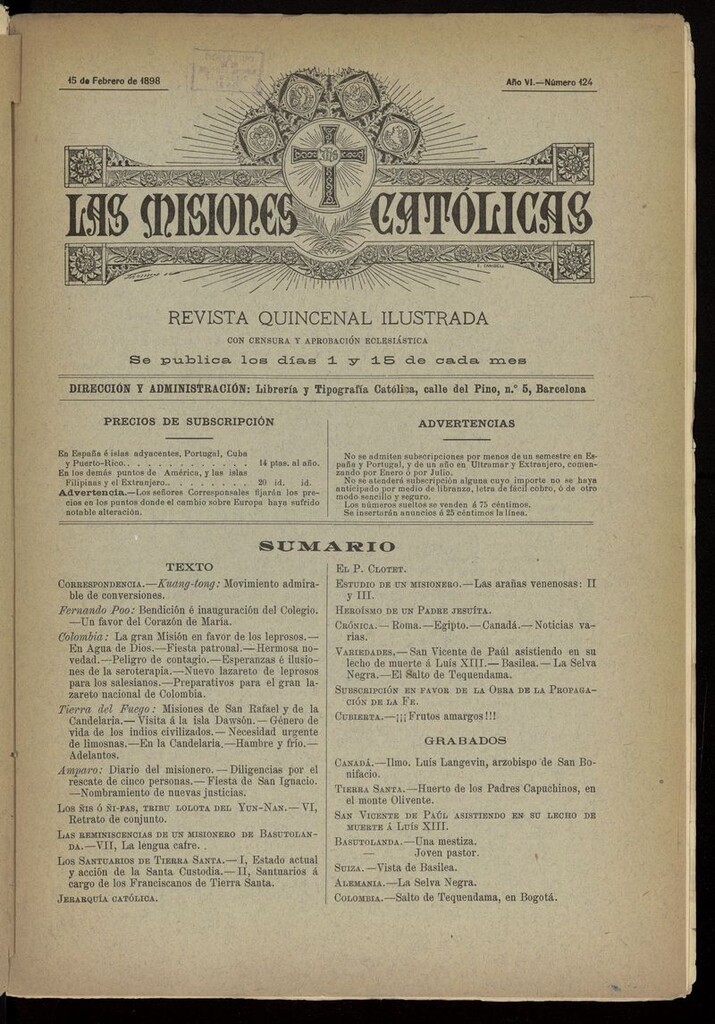 Miniatura de Las Misiones Católicas del 15 de febrero de 1898