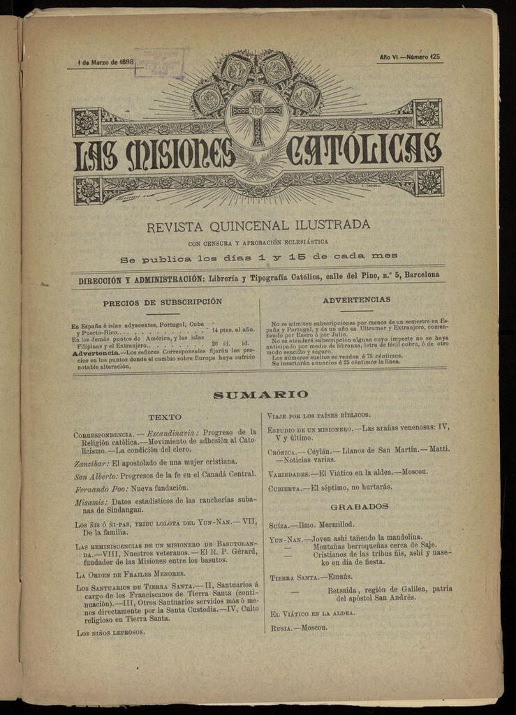 Miniatura de Las Misiones Católicas del 1 de marzo de 1898