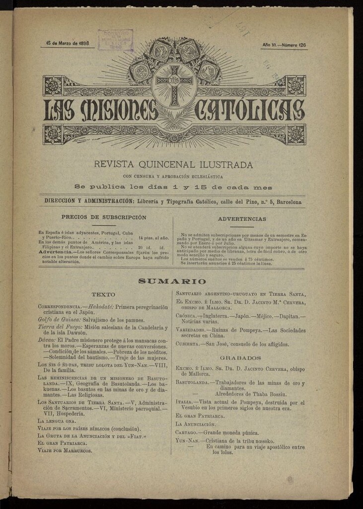 Miniatura de Las Misiones Católicas del 15 de marzo de 1898