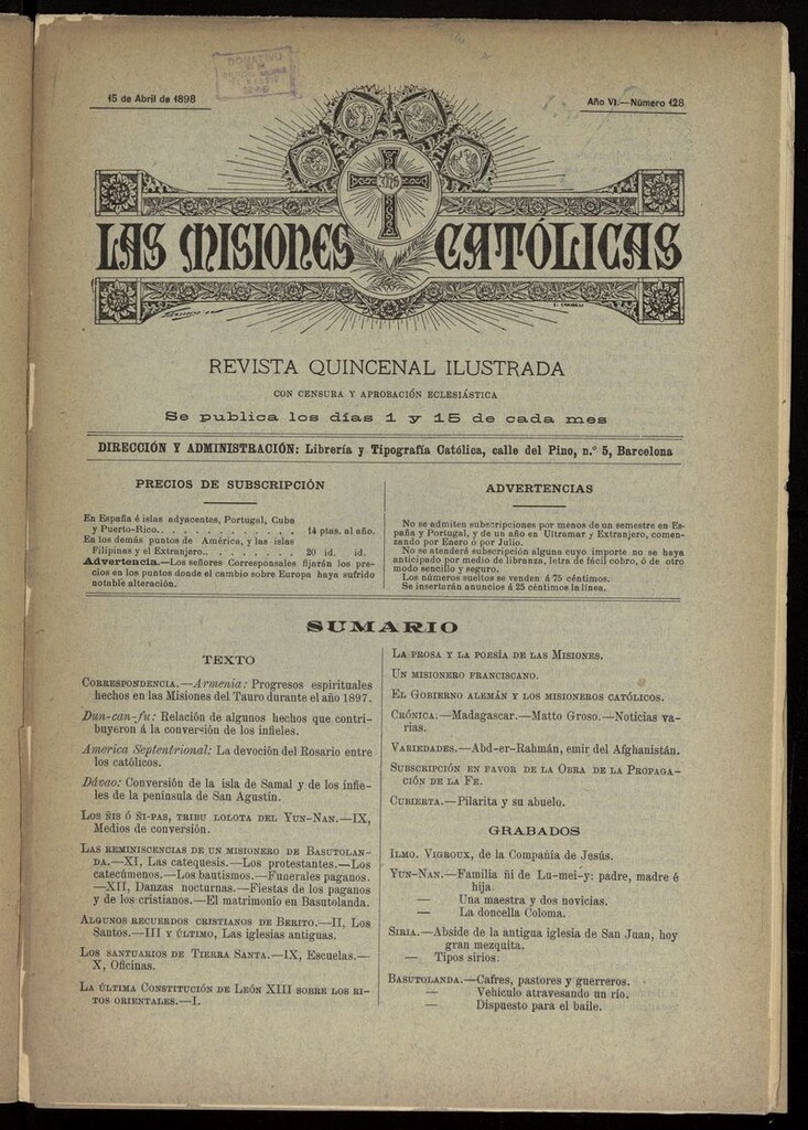 Miniatura de Las Misiones Católicas del 15 de abril de 1898