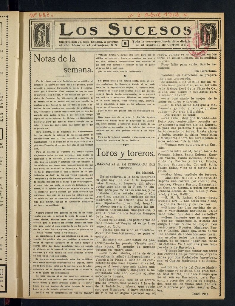 Miniatura de Los Sucesos : periódico ilustrado del 6 de abril de 1912