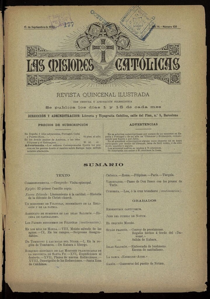 Miniatura de Las Misiones Católicas del 15 de septiembre de 1898