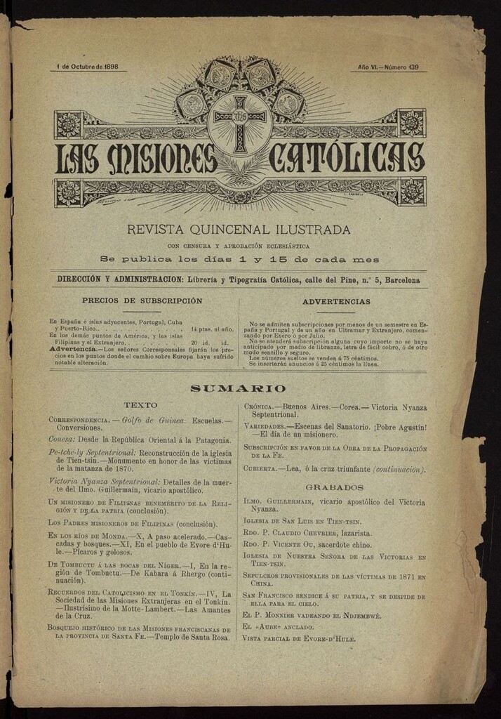 Miniatura de Las Misiones Católicas del 1 de octubre de 1898