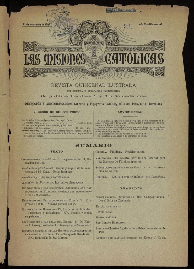 Miniatura de Las Misiones Católicas del 1 de noviembre de 1898