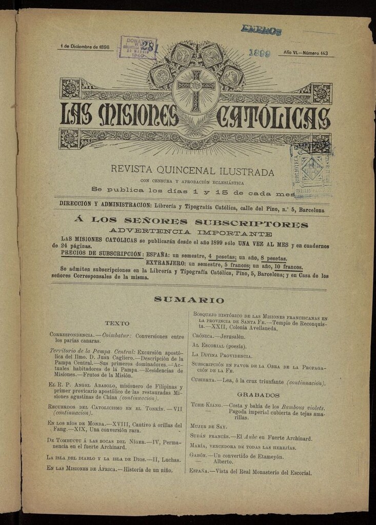 Miniatura de Las Misiones Católicas del 1 de diciembre de 1898