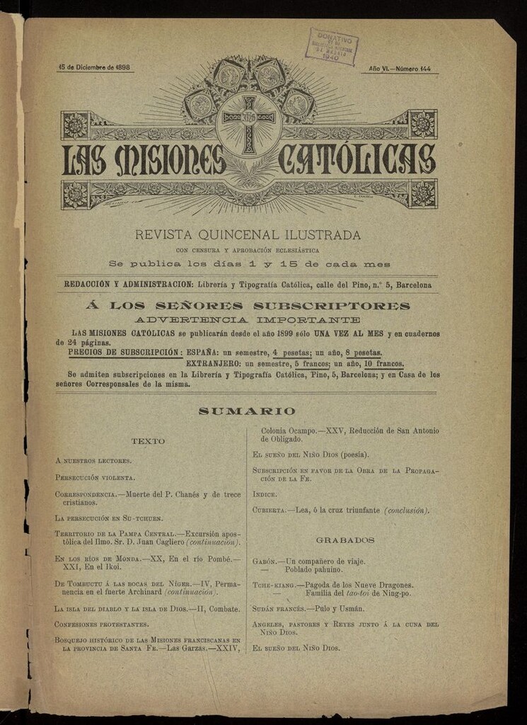 Miniatura de Las Misiones Católicas del 15 de diciembre de 1898