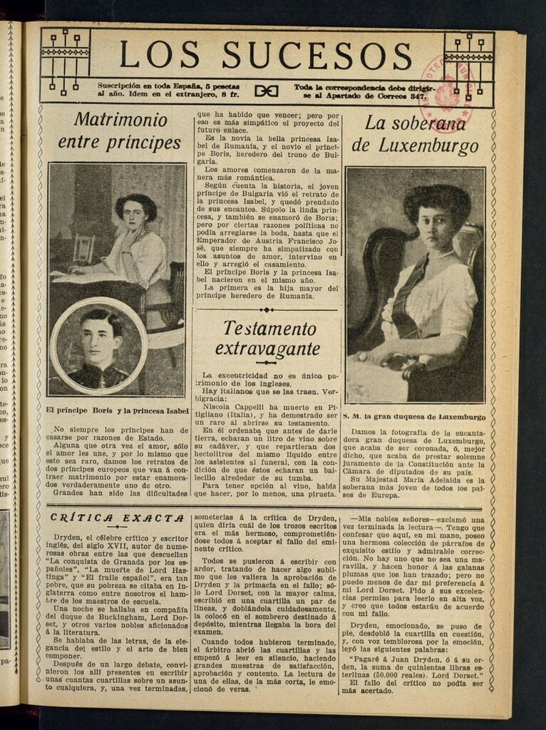 Miniatura de Los Sucesos : periódico ilustrado del 20 de julio de 1912