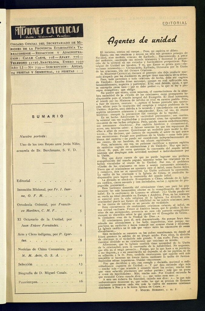 Miniatura de Las Misiones Católicas de enero de 1950
