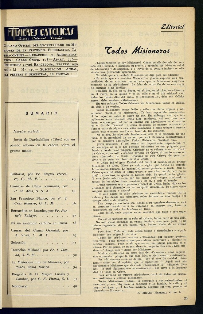 Miniatura de Las Misiones Católicas de febrero de 1950