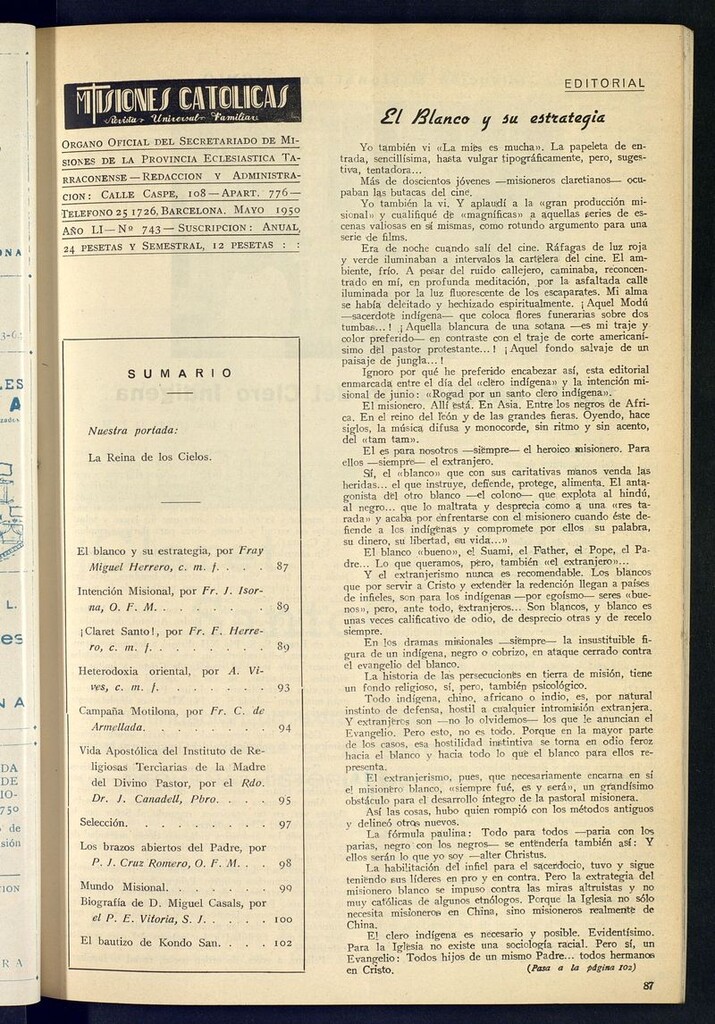 Miniatura de Las Misiones Católicas de mayo de 1950