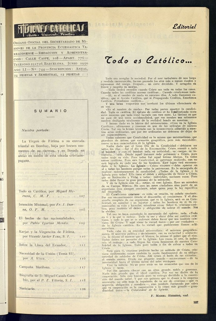 Miniatura de Las Misiones Católicas de junio de 1950