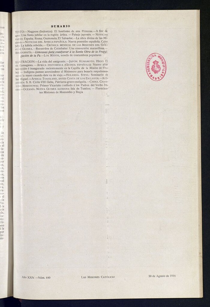 Miniatura de Las Misiones Católicas del 20 de agosto de 1916