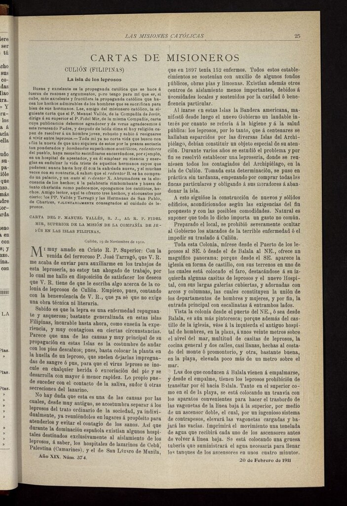Miniatura de Las Misiones Católicas del 20 de febrero de 1911