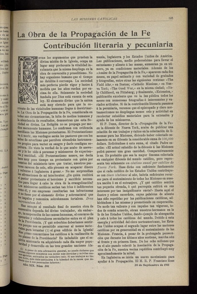 Miniatura de Las Misiones Católicas del 20 de septiembre de 1911